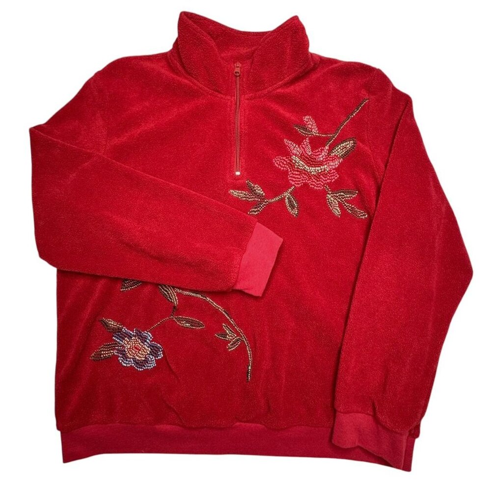 Zip up embroidered sweater, size large. Grandmacore cottagecore grandma